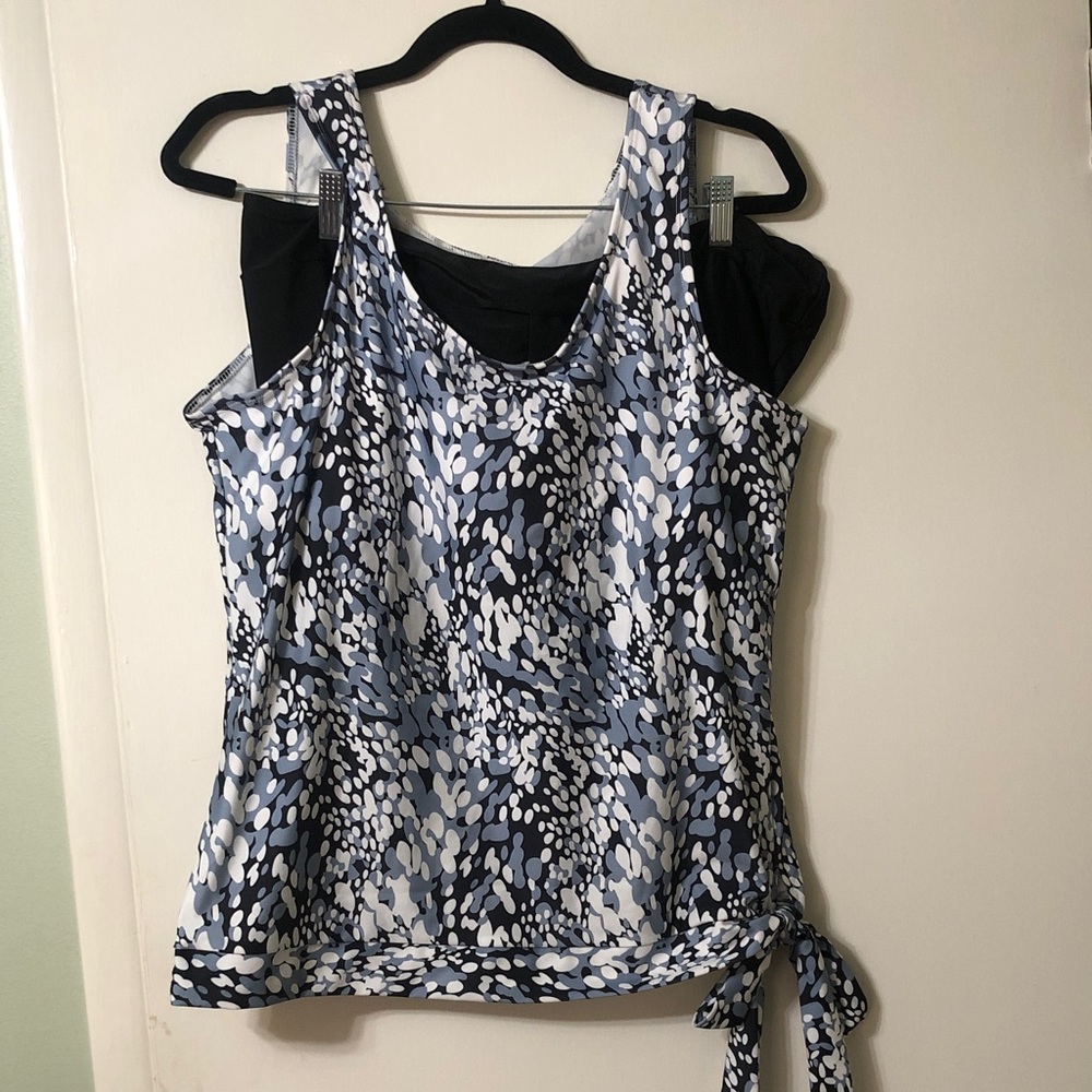 SHEIN Blue Multi Scoop Neck Tie-Hem Tank Top